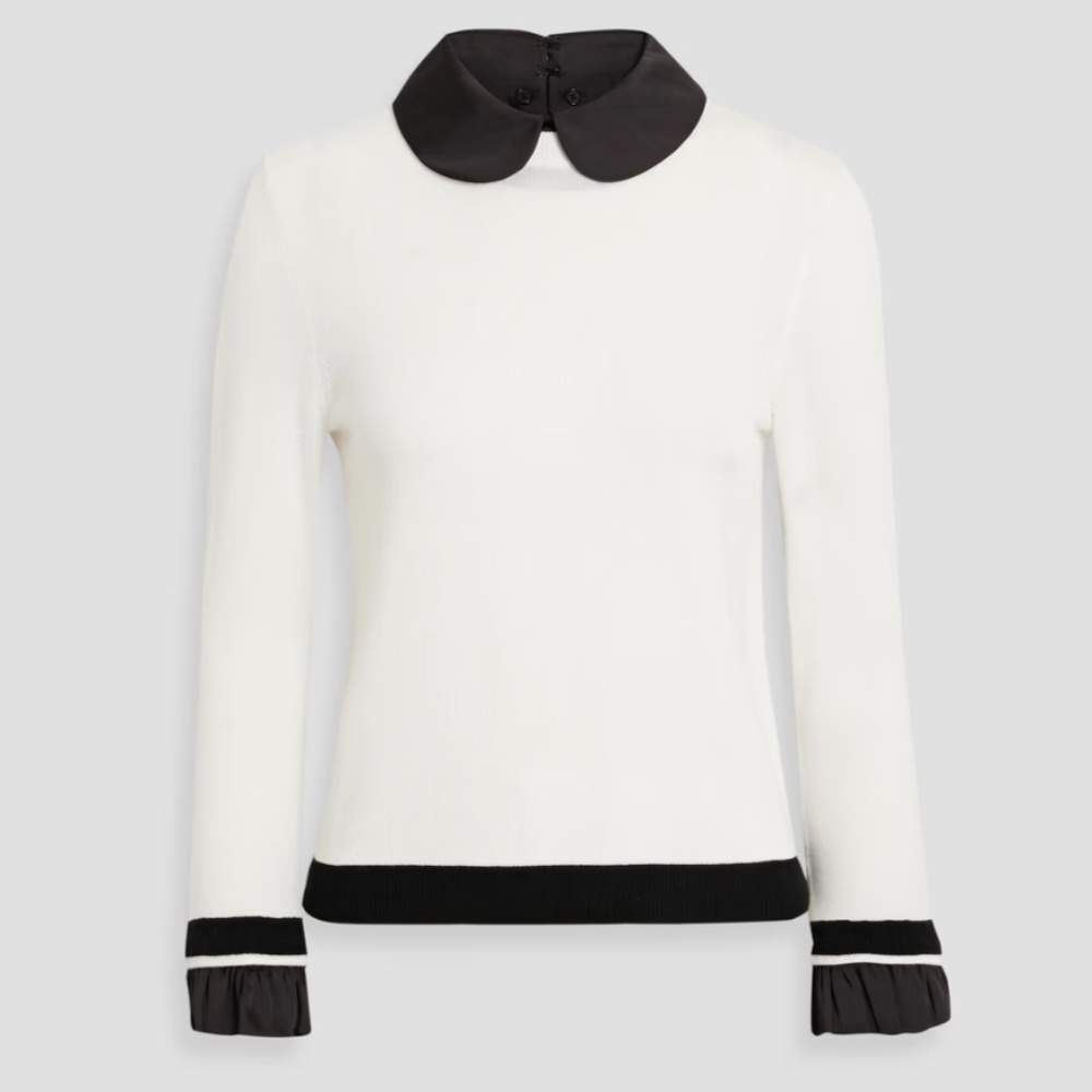 Alice and Olivia Justina Two-Tone Wool-Blend Sweater, Ecru/Black - Retail $440